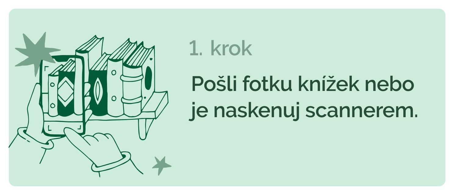 1. krok: Pošli fotku knížek nebo je naskenuj scannerem. 